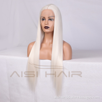 Aisi Hair New Design 26 Inch Long Silver Color Wig Long Silky Straight Swiss Lace Wigs Synthetic Lace Front Wigs For Black Women
